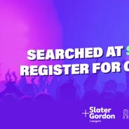 A purple and bink banner that reads 'Searched at Splendour'?
