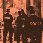 Group of police seen from behind 