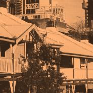 A row of housing tinted orange