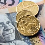 closeup of money: gold dollar coins and notes